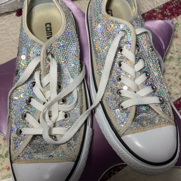 Converse All Stars Shoes - Converse All Star Silver Sequin Sneakers Size 51/2